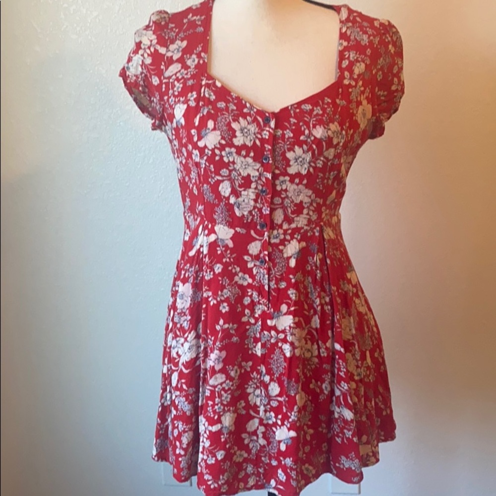 Red mini skater dress with white floral